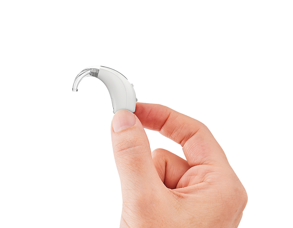 hand holding behind the ear hearing aid