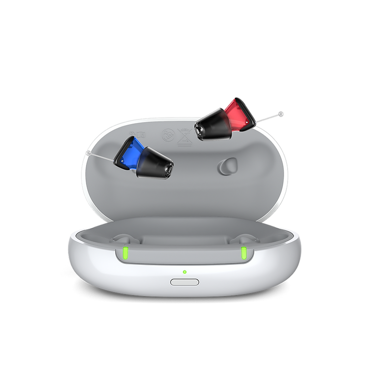 completely in canal hearing aid with charger