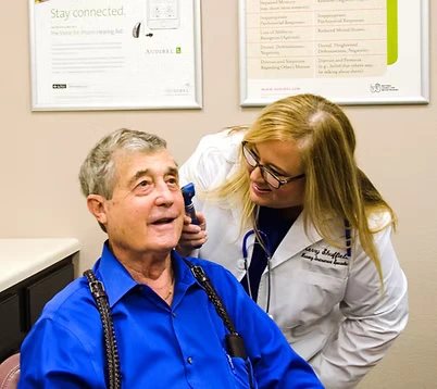 Patient receiving a comprehensive hearing test at Natural Hearing Centers in Hot Springs, Arkansas