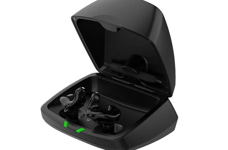 Soundgear Phantom hearing aid protection device in charger