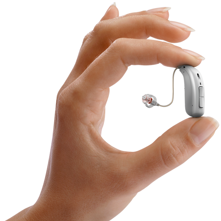 hand holding receiver in canal hearing aid